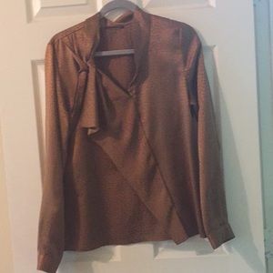 Elie Tahari structured satin ruffle tie blouse